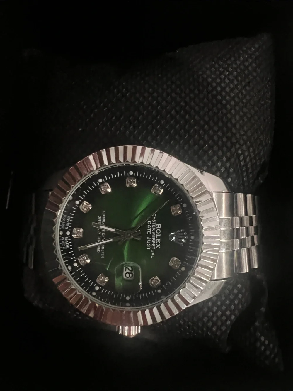 Rolex Gold Logo Wall Art on Green Panel